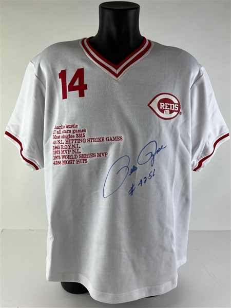 Pete Rose Signed Cincinnati Reds Embroidered Stat Jersey (Global Authentics)