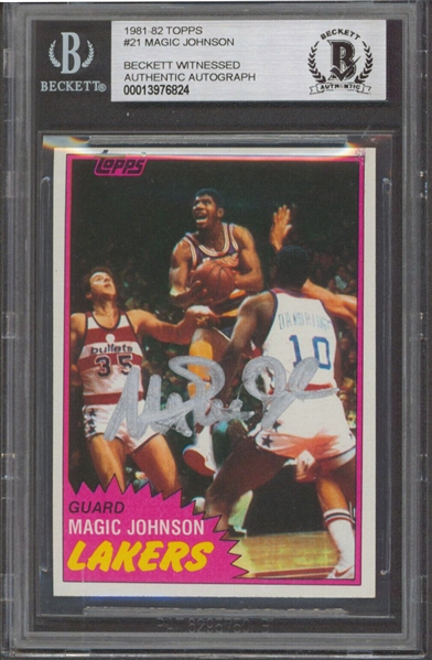 Magic Johnson Signed 1981 Topps #21 2nd Year Card (Beckett/BAS Encapsulated)