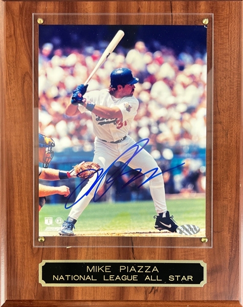 Mike Piazza Signed 8" x 10" Photo in Wooden Plaque (Third Party Guaranteed)