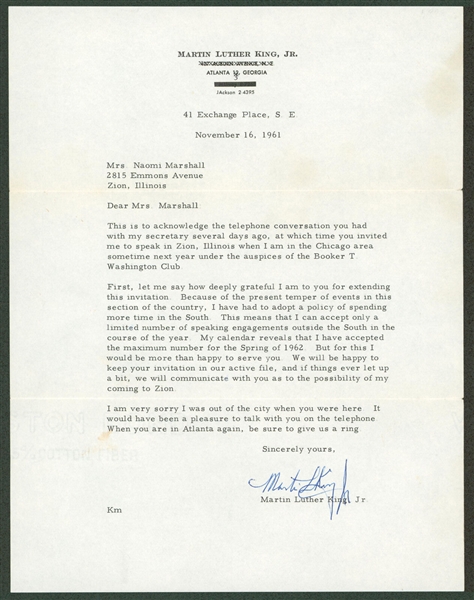 Dr. Martin Luther King, Jr. Signed Letter with GEM MINT 10 Autograph! (Beckett/BAS LOA)