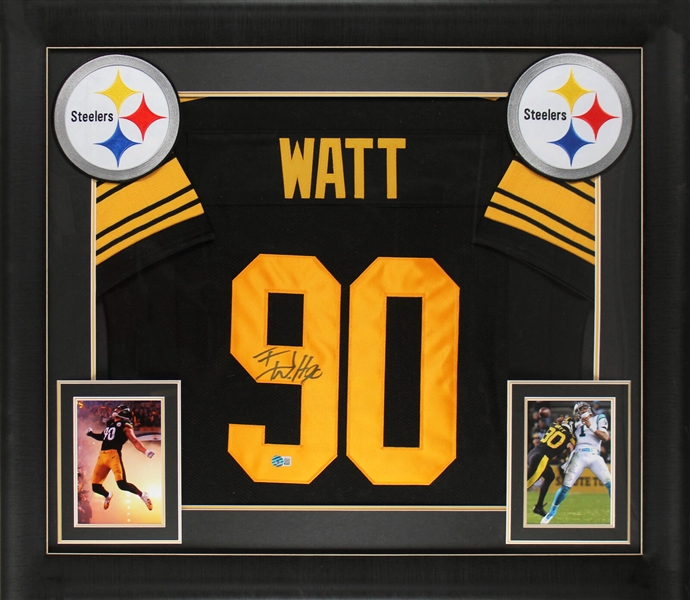T.J. Watt Signed Pittsburgh Steelers Jersey in Custom Framed Display (Beckett/BAS Witnessed)