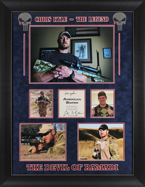 American Sniper: Chris Kyle Signed Book Page with "Hoo Ya" Inscription in Custom Framed Display (Beckett/BAS LOA)