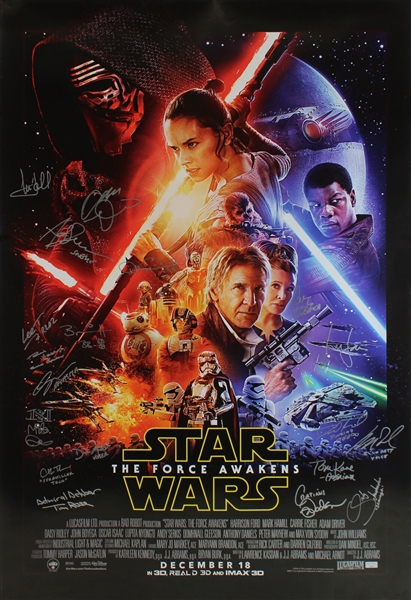 Star Wars The Force Awakens Cast Signed 27" x 40" Full Size Poster with 19 Sigs Incl. Ford, Hamill, Serkis, Etc. (Beckett/BAS LOA)