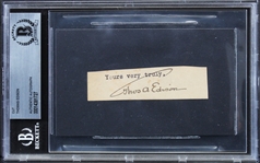 Thomas Edison Signed 1" x 3.25" Document Clipping (Beckett/BAS Encapsulated)