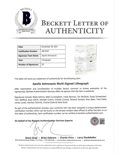Apollo Astronauts Multi-Signed Lithograph with 20 Signatures Including 9 Moonwalkers! (Beckett/BAS LOA)
