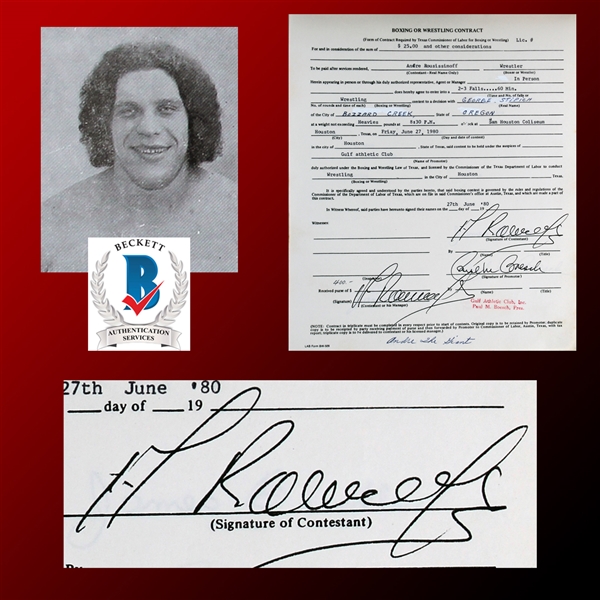 Wrestling All-Stars Signed 1980s Contracts with RARE Andre The Giant Contract - Andre Signs His Legal Name! (Beckett/BAS LOA)