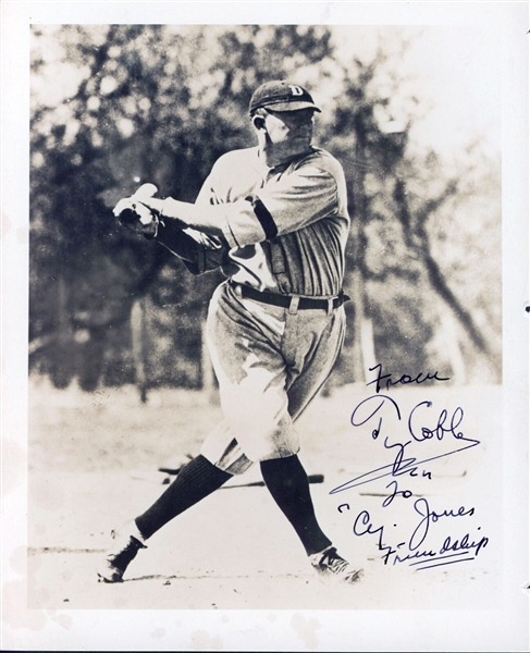Ty Cobb Exceptionally Fine Signed 8" x 10" Batting Photo from Detroit Tigers Playing Days (PSA/DNA)