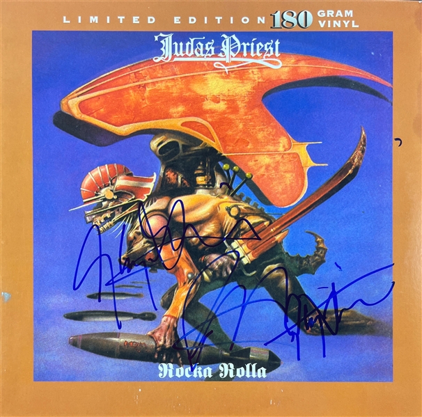 Judas Priest: Halford, Tipton, & Hill Signed "Rocka Rolla" Album Cover (Beckett/BAS)