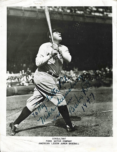 Babe Ruth Signed & Inscribed 5" x 6.5" 1947 Ford Promo Photo (JSA LOA)