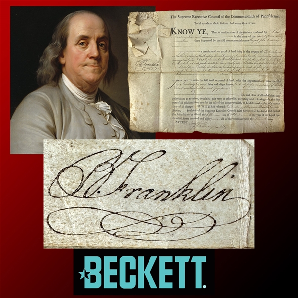 Benjamin Franklin Signed 1787 Pennsylvania Land Grant with Impressive Bold Autograph (Beckett/BAS LOA)