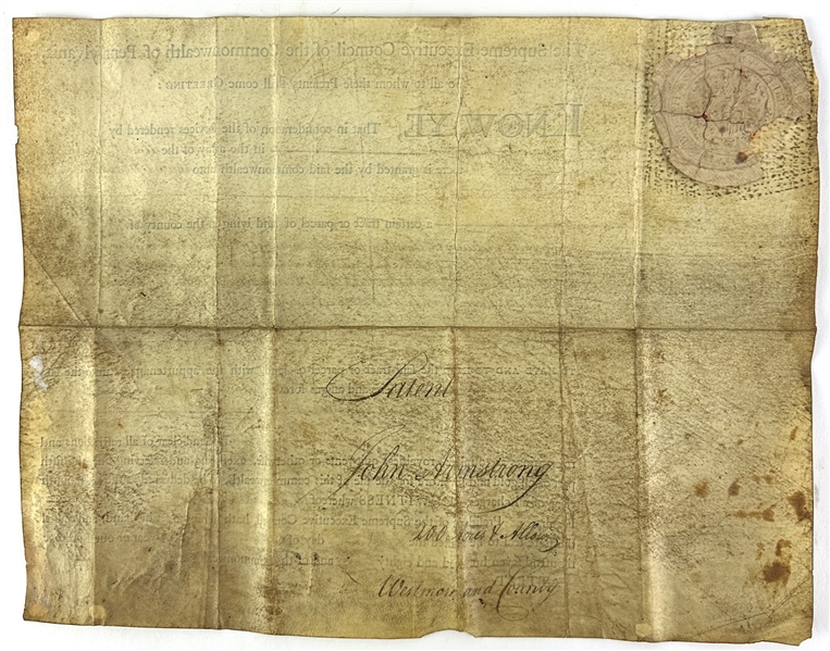 Benjamin Franklin Signed 1787 Pennsylvania Land Grant with Impressive Bold Autograph (Beckett/BAS LOA)