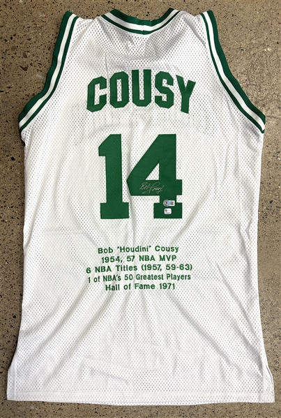 Bob Cousy Signed Custom Embroidered Celtics Career Stat Jersey (Beckett/BAS)