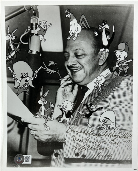 Mel Blanc Signed 8" x 10" B&W Photograph with Looney Tunes Characters (Beckett/BAS)