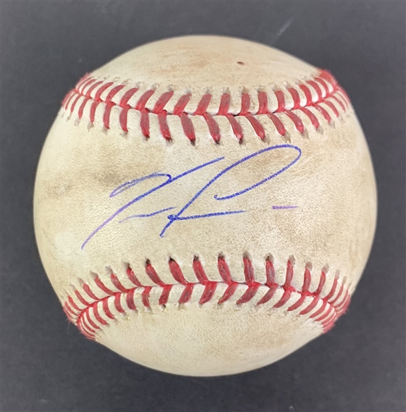 Ronald Acuna Jr. Game Used & Signed OML Baseball :: Used 7-02-2022 ATL vs CIN :: Ball Pitched to Acuna (MLB Holo & PSA/DNA)