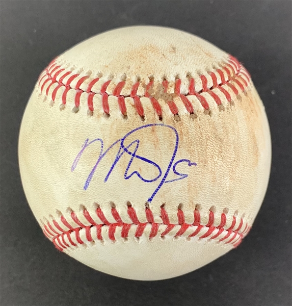Mike Trout Game Used & Signed OML Baseball :: Used 4-20-2018 SF vs LAD :: Ball Pitched to & Fouled Off by Trout! (MLB Holo & PSA/DNA)