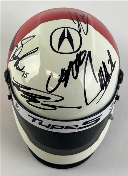 Multi-Signed 2021 Acura Grand Prix of Long Beach Mini Helmet w/ Foyt, Unser, & More! (JSA COA)