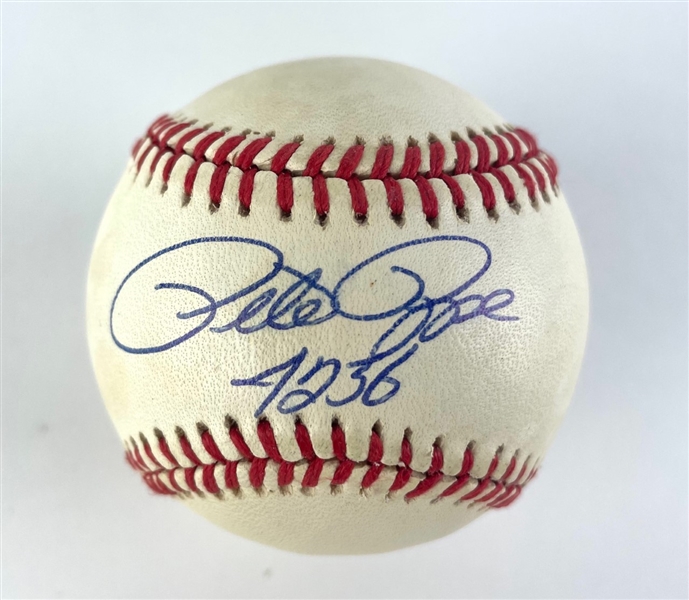 Pete Rose Signed ONL Baseball w/ "4256 Hit" Inscription (Third Party Guarantee)
