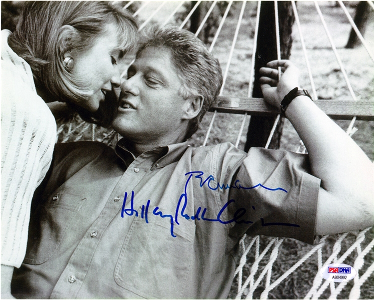 President Bill Clinton and 1st Lady Hillary Clinton Dual Signed 8x10 Kissing Photo (PSA/DNA)