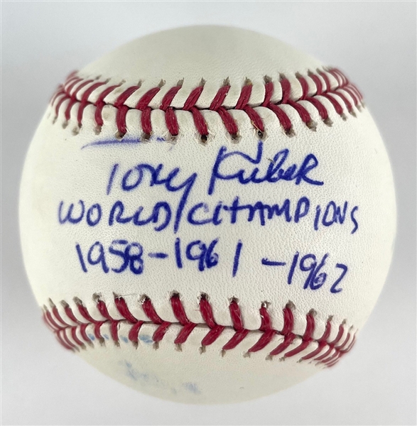 Tony Kubek Signed OML Baseball w/ "World Champions 1958-1961-1962" Inscription (Third Party Guarantee)