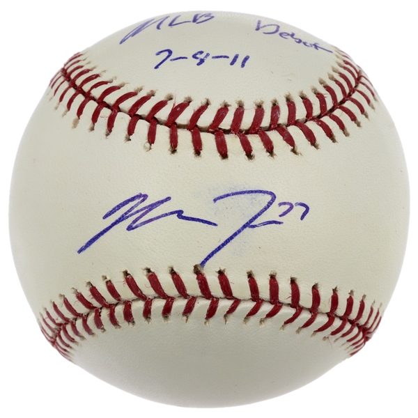 Mike Trout Signed Rookie ROML Baseball Inscribed “MLB Debut 7-8-11” (Onyx B14795)