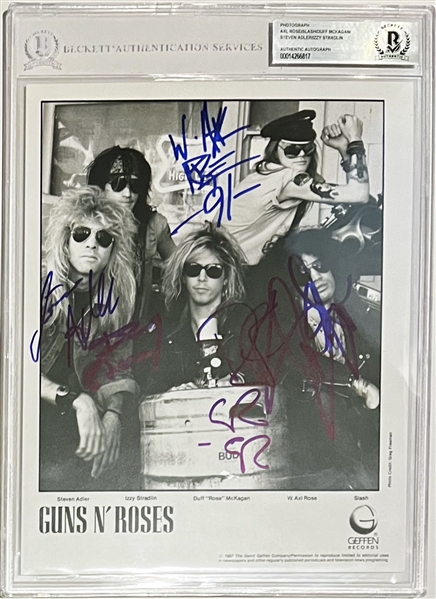 Guns N Roses Ultra Rare Group Signed Geffen Records 8" x 10" Promo Photo with Original Lineup! (ex. John Brennan Collection)(Beckett/BAS Encapsulated)