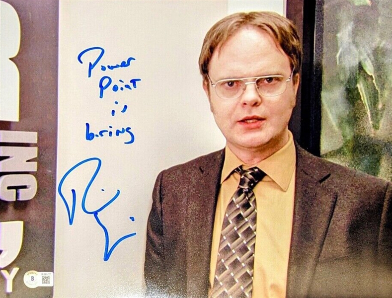 The Office: Rainn Wilson Signed 11" x 14" Color Photo with "Power Point is Boring" Inscription (Beckett/BAS)