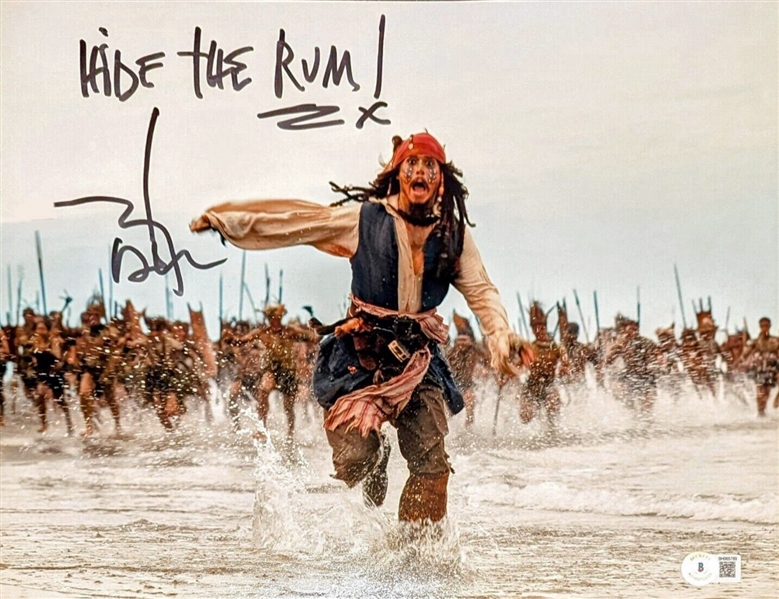 Johnny Depp Signed 11" x 14" Color Photo from "Pirates of the Carribean" with RARE Inscription! (Beckett/BAS)