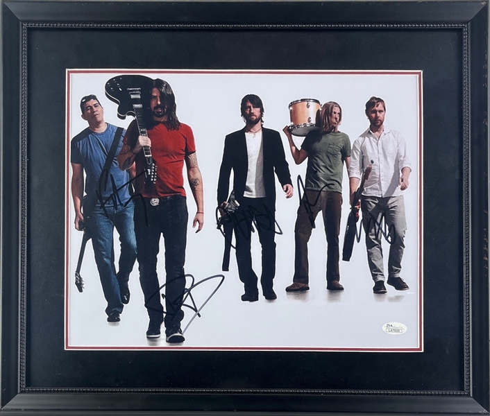 Foo Fighters Group Signed 11" x 14" Photo in Framed Display (5 Sigs)(JSA Sticker Only)