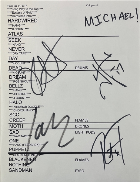 Metallica Group Signed 8.5" x 11" Set List (Epperson/REAL)