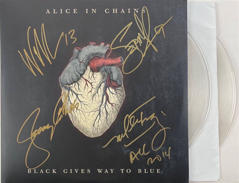 Alice In Chains: Group Signed "Black Gives Way to Blue" Album Cover w/ White Vinyl (Third Party Guaranteed)