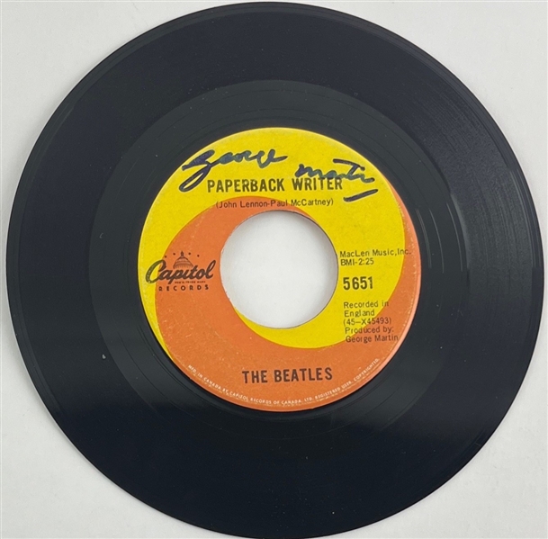 "Fifth Beatle" George Martin Signed "Paperback Writer" 45 RPM (Third Party Guaranteed)