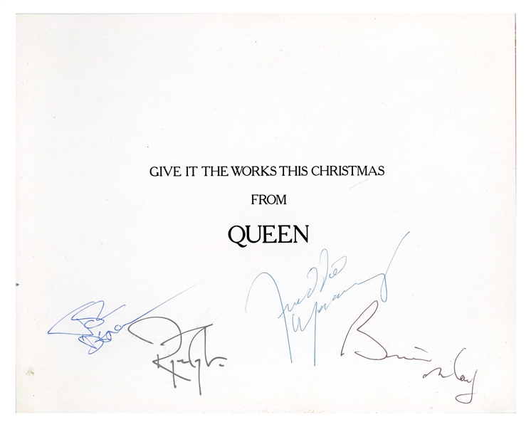 Queen 1984 Group Signed Works Tour Christmas Card (UK) (4 Sigs) (Tracks COA)    