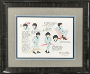 Beatles: Ron Campbell Original Gauche Drawing Story Board “Saturday Morning Cartoons” w/ George Harrison Framed (Third Party Guaranteed) 