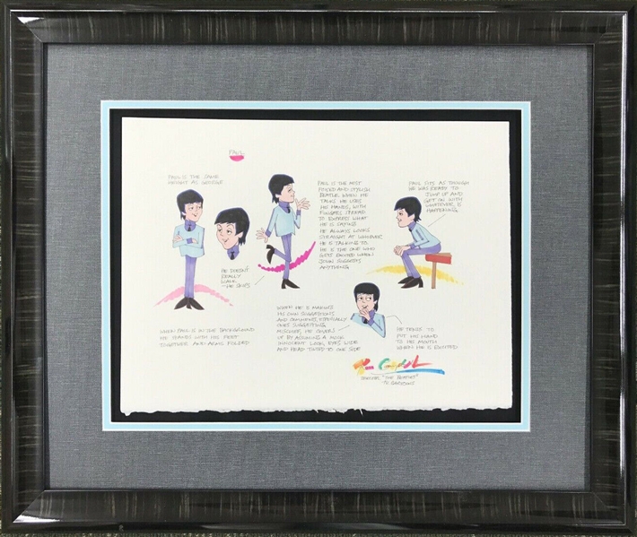 The Beatles: Ron Campbell Original Gauche Drawing Model Sheet Story Board “Saturday Morning Cartoons” Featuring Paul McCartney Framed (Third Party Guaranteed) 