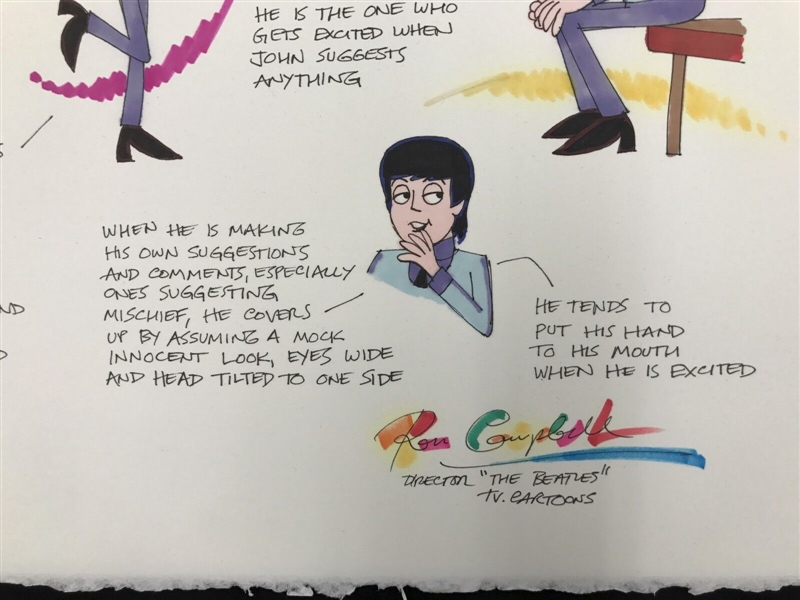 The Beatles: Ron Campbell Original Gauche Drawing Model Sheet Story Board “Saturday Morning Cartoons” Featuring Paul McCartney Framed (Third Party Guaranteed) 