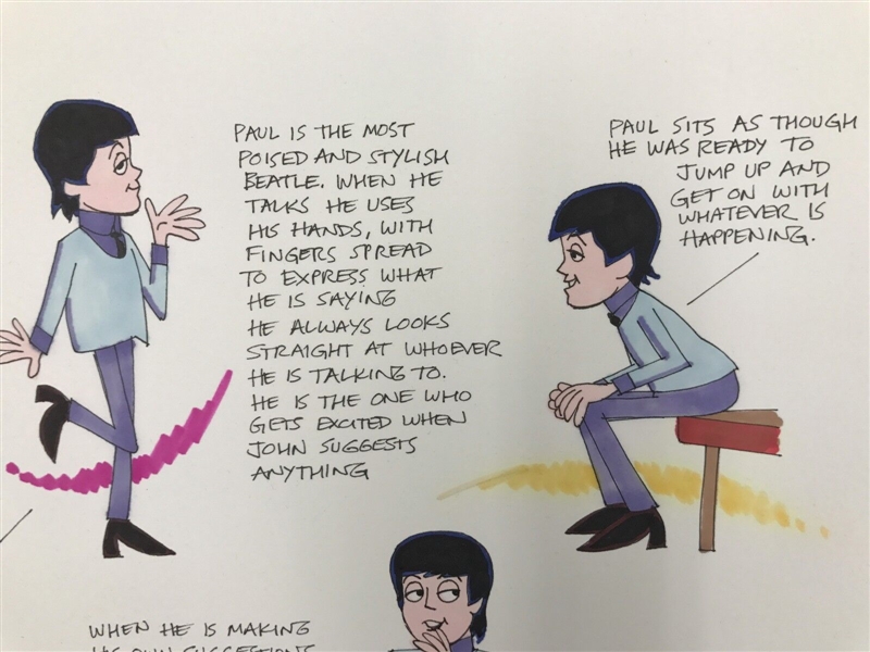 The Beatles: Ron Campbell Original Gauche Drawing Model Sheet Story Board “Saturday Morning Cartoons” Featuring Paul McCartney Framed (Third Party Guaranteed) 