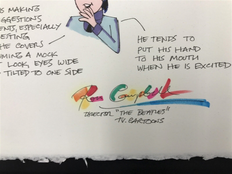 The Beatles: Ron Campbell Original Gauche Drawing Model Sheet Story Board “Saturday Morning Cartoons” Featuring Paul McCartney Framed (Third Party Guaranteed) 
