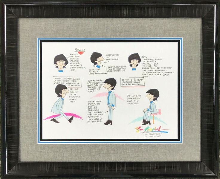 The Beatles: Ron Campbell Original Gauche Drawing Model Sheet Story Board “Saturday Morning Cartoons” Featuring Ringo Starr Framed (Third Party Guaranteed) 