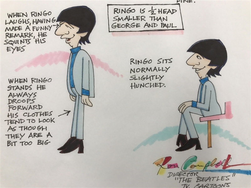 The Beatles: Ron Campbell Original Gauche Drawing Model Sheet Story Board “Saturday Morning Cartoons” Featuring Ringo Starr Framed (Third Party Guaranteed) 
