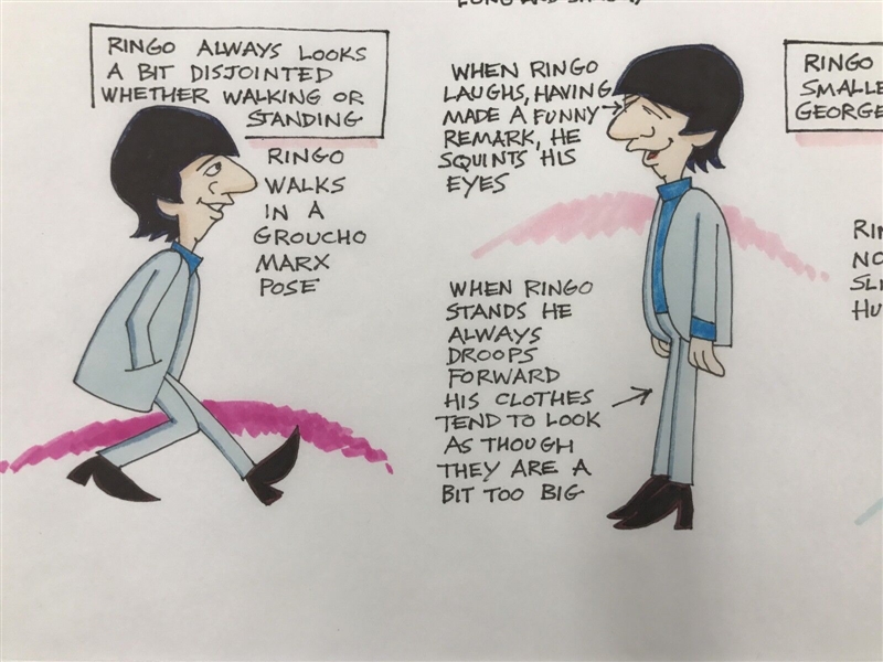 The Beatles: Ron Campbell Original Gauche Drawing Model Sheet Story Board “Saturday Morning Cartoons” Featuring Ringo Starr Framed (Third Party Guaranteed) 
