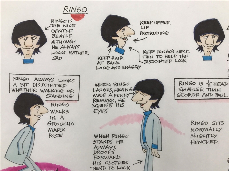 The Beatles: Ron Campbell Original Gauche Drawing Model Sheet Story Board “Saturday Morning Cartoons” Featuring Ringo Starr Framed (Third Party Guaranteed) 