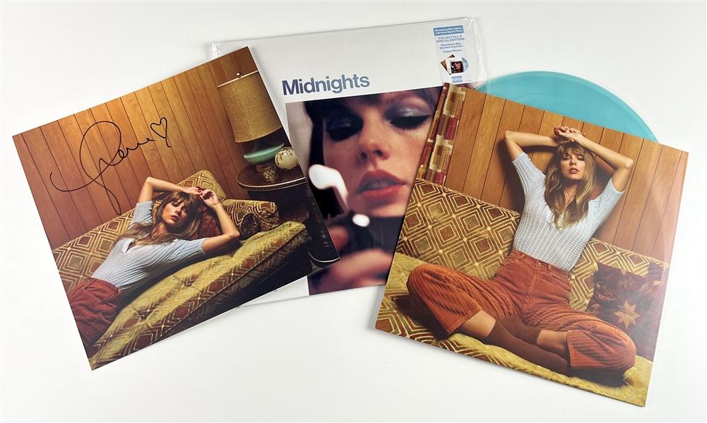 Taylor Swift Signed “Midnights” “Moonstone Blue Marbled Vinyl Disc Special Edition” w/ Signed Photo Insert (Third Party Guaranteed)