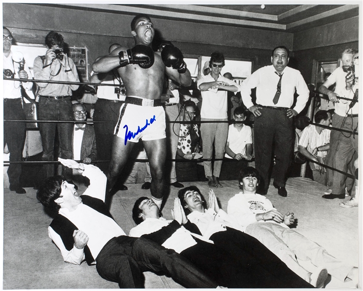 Muhammad Ali w/ The Beatles In-Person Signed 20” x 16” Photo (JSA Authentication)