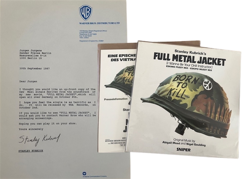 Stanley Kubrick “Full Metal Jacket” Content Letter w/ Accompanying Vinyl (JSA Authentication) 
