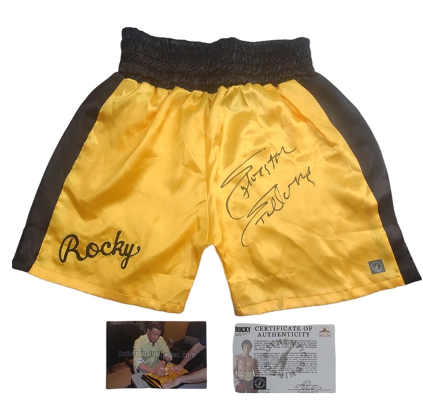 Sylvester Stallone Signed ROCKY Boxing Trunks Authentic Signings (Third Party Guaranteed)