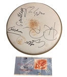 Dire Straits Fully Group Signed 14” Drumhead w/ Original Ticket (5 Sigs) (Tracks COA) (Third Party Guaranteed)