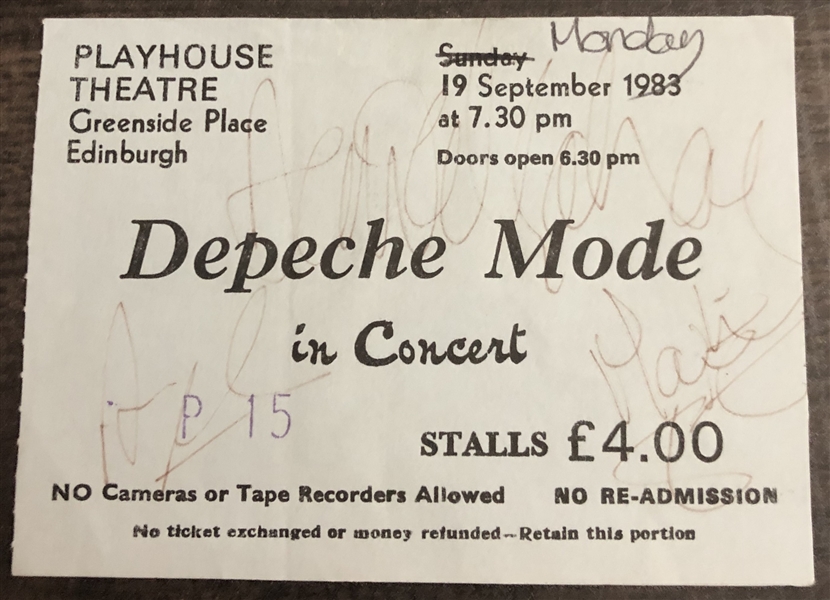 Depeche Mode Group Signed Original 1983 Ticket (3 Sigs) (JSA Authentication) 