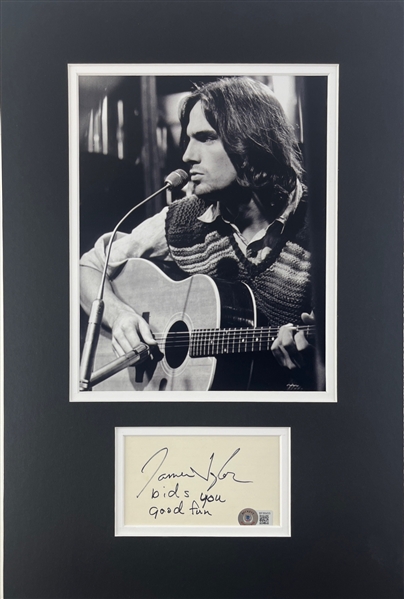 James Taylor Signed & Inscribed Index Card in Custom Matted Display (Beckett/BAS)
