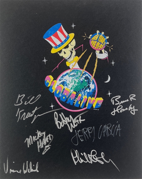 The Grateful Dead: Group Signed 16" x 20" 1991-92 NYE Concert T-Shirt Pelon (7 Sigs)(Epperson/REAL)
