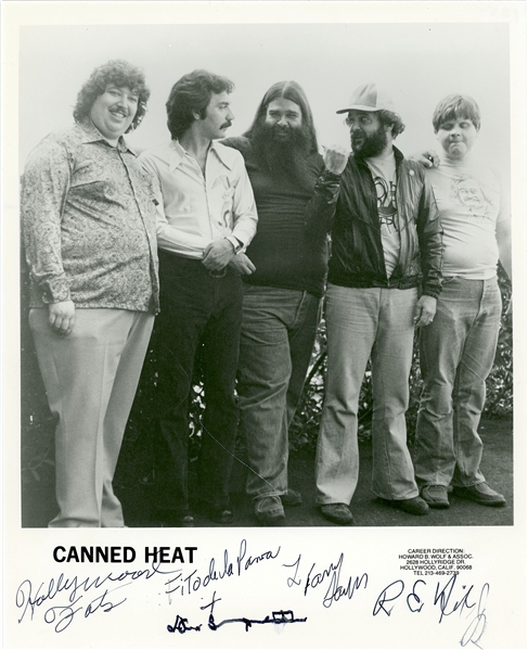 Canned Heat Vintage Group Signed 8” x 10” Photo w/RARE Bob Hite Autograph! (5 Sigs) (Beckett/BAS LOA)